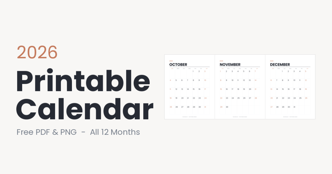 Free Printable 2026 Calendar (PDF & PNG, All 12 Months)