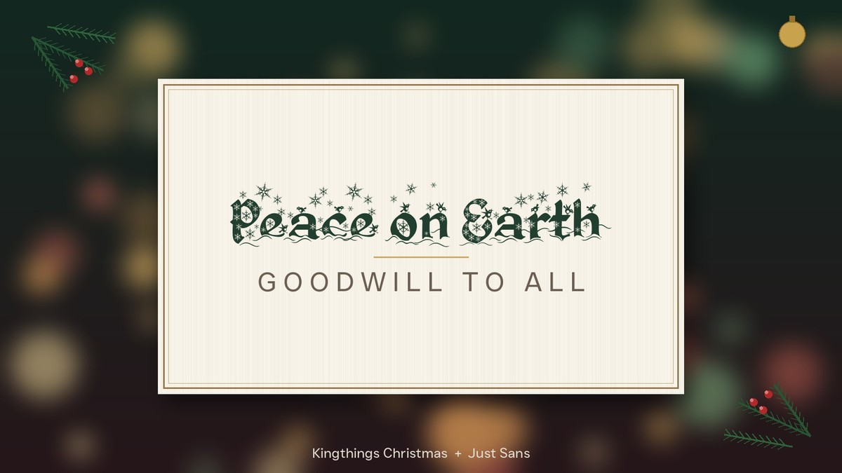 Peace on Earth goodwill to all blackletter Christmas font pairing on a cozy holiday sign mockup