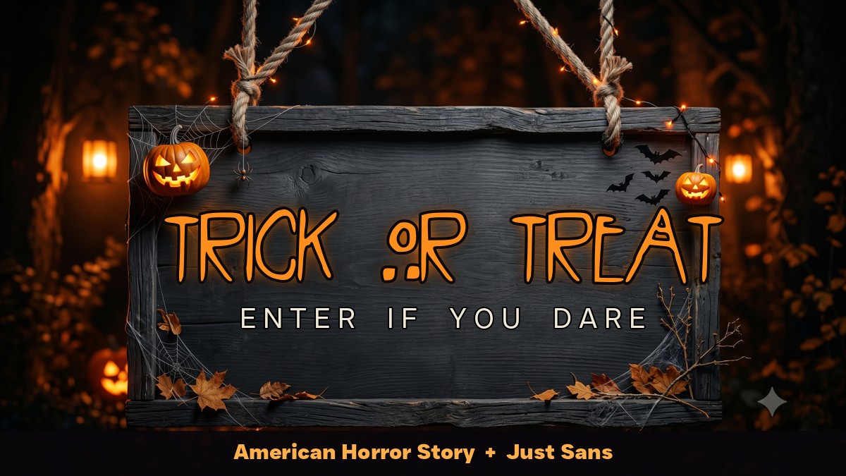 Trick or Treat and enter if you dare Halloween font pairing on a spooky wood sign mockup