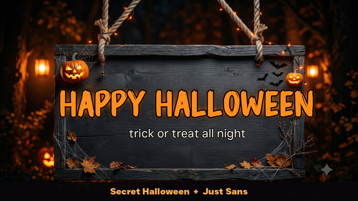 Happy Halloween trick or treat all night font pairing on a spooky wood sign mockup