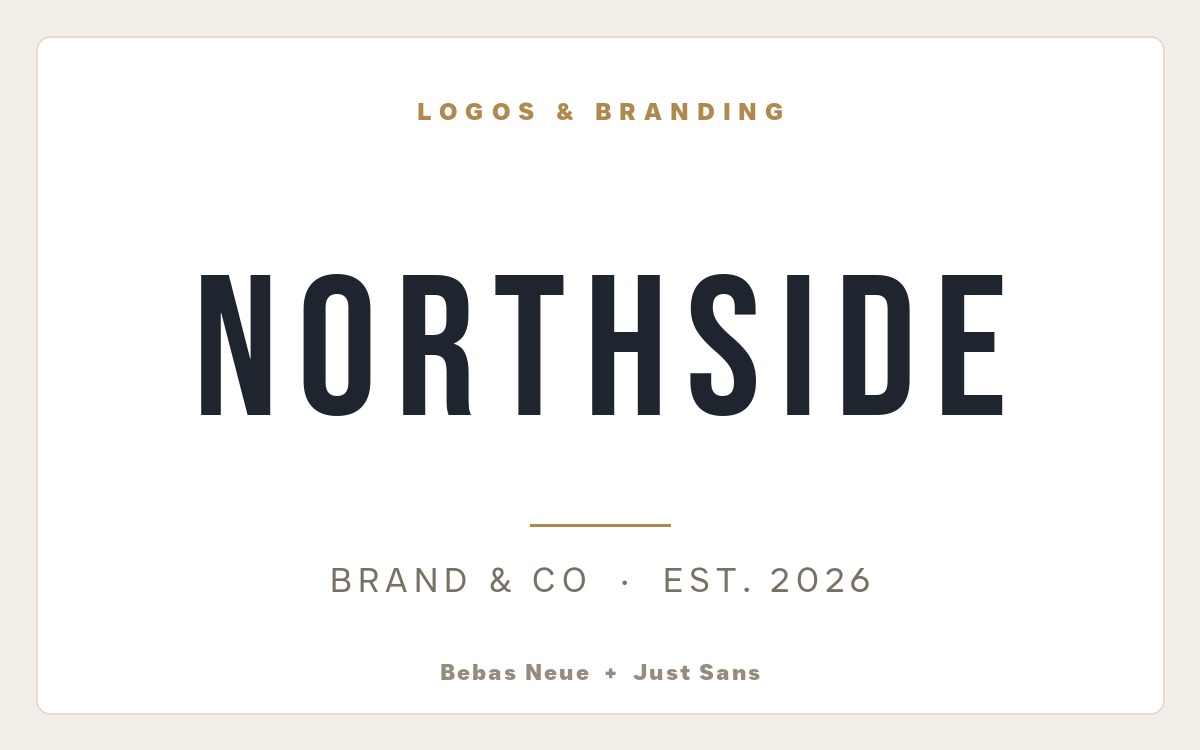 Bebas Neue and Just Sans font pairing shown in the real fonts, for logos and branding