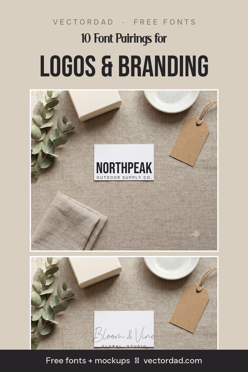 Font pairings for logos and branding Pinterest pin with free font mockups