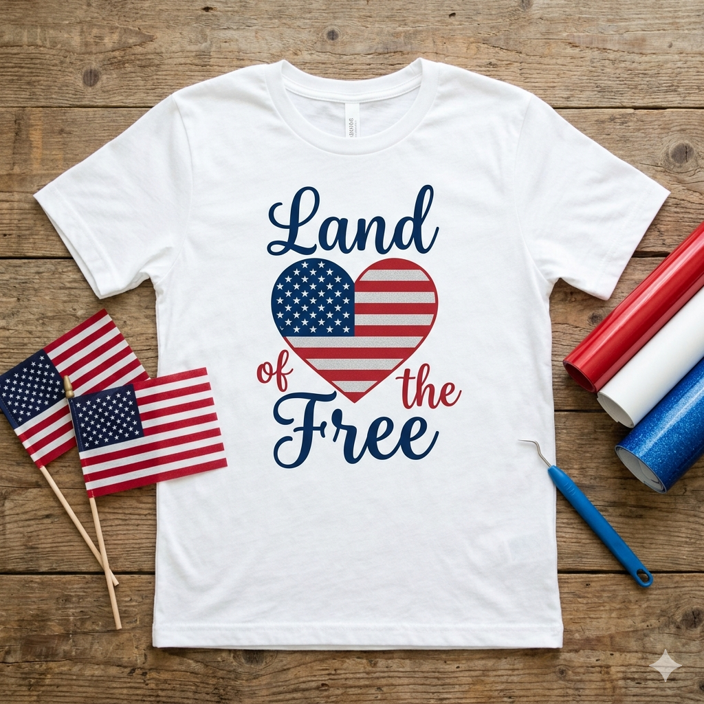 Land of the Free 4th of July SVG shirt made with iron-on vinyl
