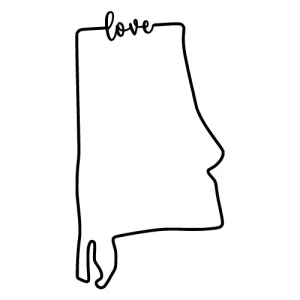 Free Alabama vector outline with text love on border, cricut or Silhouette design, vector image, pattern, map shape cutting file
