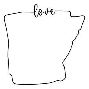 Free Arkansas outline with LOVE on border, cricut or Silhouette design, vector image, pattern, map shape cutting file.