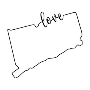 Free Connecticut outline with LOVE on border, cricut or Silhouette design, vector image, pattern, map shape cutting file.