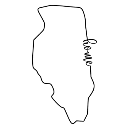 Free Illinois outline with HOME on border, cricut or Silhouette design, vector image, pattern, map shape cutting file.