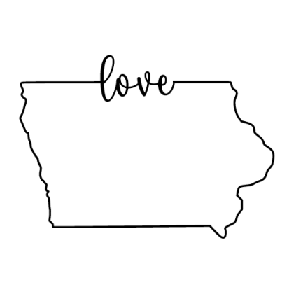 Free Iowa outline with LOVE on border, cricut or Silhouette design, vector image, pattern, map shape cutting file.