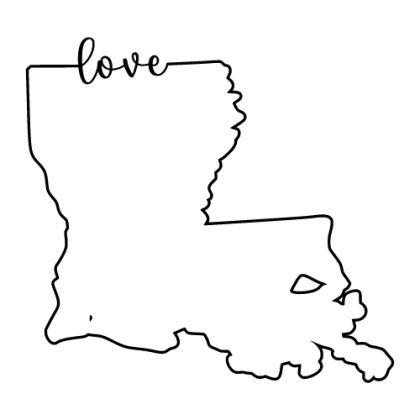 Free Louisiana outline with LOVE on border, cricut or Silhouette design, vector image, pattern, map shape cutting file.