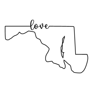 Free Maryland outline with LOVE on border, cricut or Silhouette design, vector image, pattern, map shape cutting file.