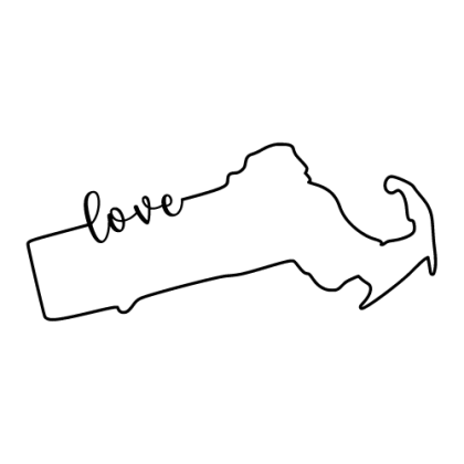 Free Massachusetts outline with LOVE on border, cricut or Silhouette design, vector image, pattern, map shape cutting file.