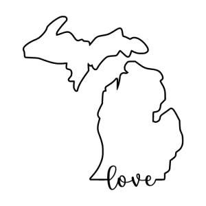 Free Michigan outline with LOVE on border, cricut or Silhouette design, vector image, pattern, map shape cutting file.
