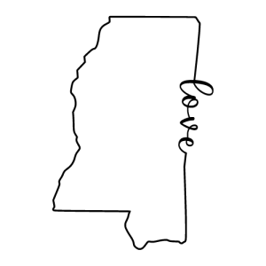 Free Mississippi outline with LOVE on border, cricut or Silhouette design, vector image, pattern, map shape cutting file.