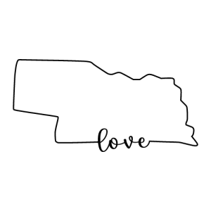 Free Nebraska outline with LOVE on border, cricut or Silhouette design, vector image, pattern, map shape cutting file.