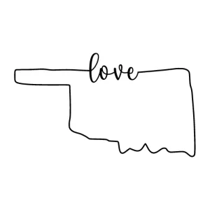 Free Oklahoma outline with LOVE on border, cricut or Silhouette design, vector image, pattern, map shape cutting file.