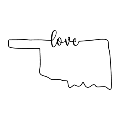 Free Oklahoma outline with LOVE on border, cricut or Silhouette design, vector image, pattern, map shape cutting file.