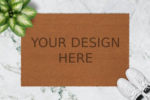 Online Doormat Mockup Generator with white shoes and plants
