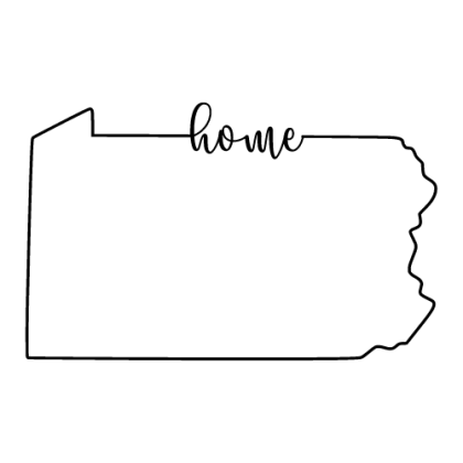 Free Pennsylvania outline with HOME on border, cricut or Silhouette design, vector image, pattern, map shape cutting file.
