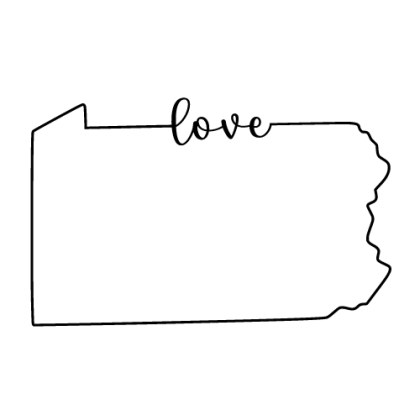 Free Pennsylvania outline with LOVE on border, cricut or Silhouette design, vector image, pattern, map shape cutting file.