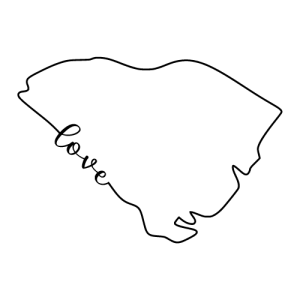 Free South Carolina outline with LOVE on border, cricut or Silhouette design, vector image, pattern, map shape cutting file.