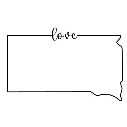 Free South Dakota outline with LOVE on border, cricut or Silhouette design, vector image, pattern, map shape cutting file.