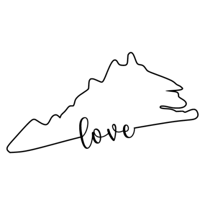 Free Virginia outline with LOVE on border, cricut or Silhouette design, vector image, pattern, map shape cutting file.