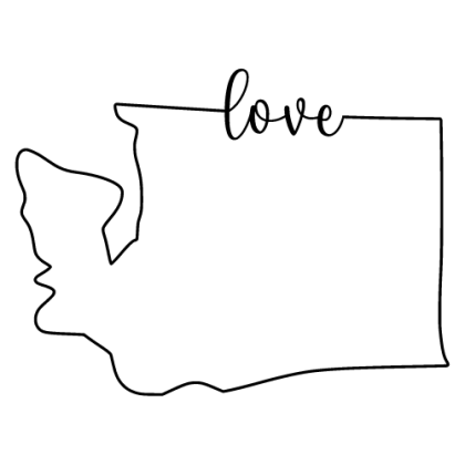 Free Washington outline with LOVE on border, cricut or Silhouette design, vector image, pattern, map shape cutting file.