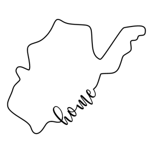 Free West Virginia outline with HOME on border, cricut or Silhouette design, vector image, pattern, map shape cutting file.