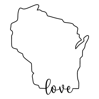 Free Wisconsin outline with LOVE on border, cricut or Silhouette design, vector image, pattern, map shape cutting file.