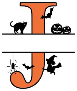 Printable Halloween monogram Free J Halloween clipart alphabet letter split monogram stencil template print download vector cricut silhouette svg laser scroll saw.