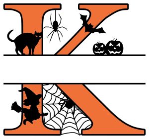 Printable Halloween monogram Free K Halloween clipart alphabet letter split monogram stencil template print download vector cricut silhouette svg laser scroll saw.