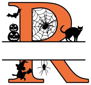 Printable Halloween monogram Free R Halloween clipart alphabet letter split monogram stencil template print download vector cricut silhouette svg laser scroll saw.