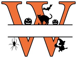 Printable Halloween monogram Free W Halloween clipart alphabet letter split monogram stencil template print download vector cricut silhouette svg laser scroll saw.