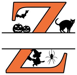 Free Z Halloween clipart alphabet letter split monogram stencil template print download vector cricut silhouette svg laser scroll saw Printable Halloween monogram.