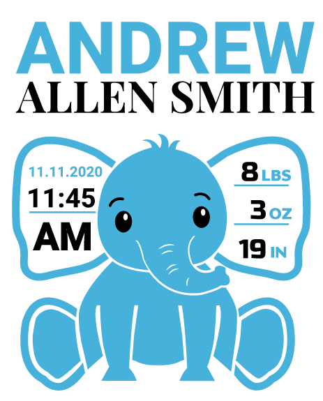 birth announcement elephant stats free customize svg personalize