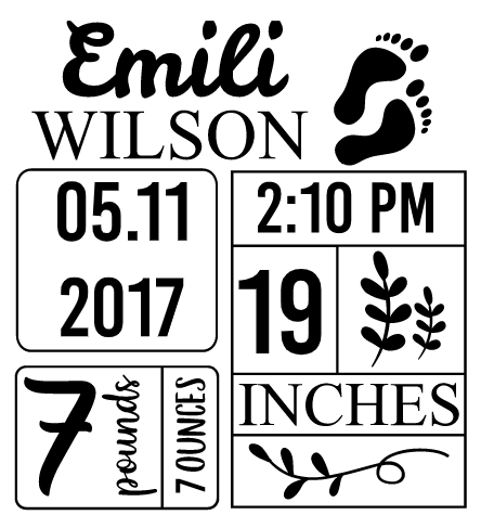 birth stats sign design customize personalize cricut svg