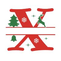  Free X Christmas clipart alphabet letter split monogram stencil template print download vector cricut silhouette svg laser scroll saw personalise cut file
