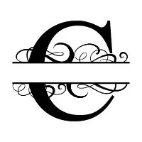 Free C fancy split letter font monogram clipart alphabet stencil template print download vector circut silhouette svg laser scroll saw personlize