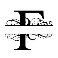 Free F fancy split letter font monogram clipart alphabet stencil template print download vector circut silhouette svg laser scroll saw personlize