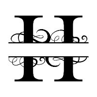 Free H fancy split letter font monogram clipart alphabet stencil template print download vector circut silhouette svg laser scroll saw personlize