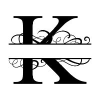 Free K fancy split letter font monogram clipart alphabet stencil template print download vector circut silhouette svg laser scroll saw personlize