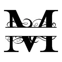 Free M fancy split letter font monogram clipart alphabet stencil template print download vector circut silhouette svg laser scroll saw personlize