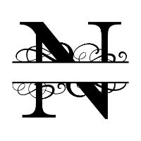 Free N fancy split letter font monogram clipart alphabet stencil template print download vector circut silhouette svg laser scroll saw personlize