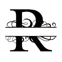 Free R fancy split letter font monogram clipart alphabet stencil template print download vector circut silhouette svg laser scroll saw personlize