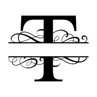 Free T fancy split letter font monogram clipart alphabet stencil template print download vector circut silhouette svg laser scroll saw personlize