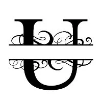 Free U fancy split letter font monogram clipart alphabet stencil template print download vector circut silhouette svg laser scroll saw personlize