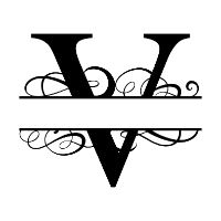 Free V fancy split letter font monogram clipart alphabet stencil template print download vector circut silhouette svg laser scroll saw personlize