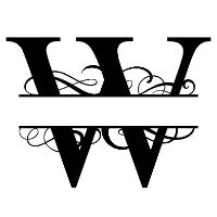Free W fancy split letter font monogram clipart alphabet stencil template print download vector circut silhouette svg laser scroll saw personlize