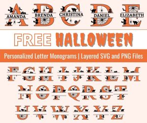 Halloween monogram maker clipart alphabet letter split monogram stencil template print download vector circuit silhouette svg laser scroll saw.