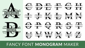 fancy font monogram maker clipart alphabet letter split monogram stencil template print download vector circuit silhouette svg laser scroll saw.